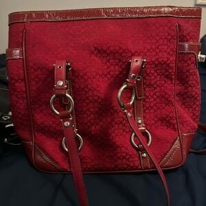 Red Coach Purse leather and canvas